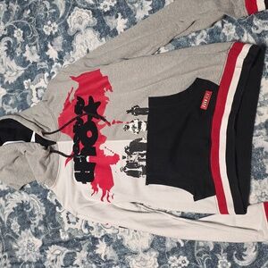 Gray and Red Mens Hoodie